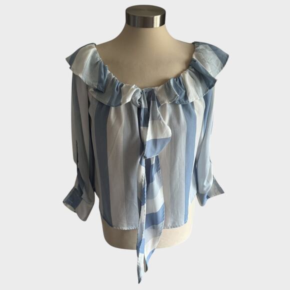Active USA Small Blue White Stripe Top Polyester - Picture 1 of 8